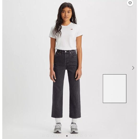 Levi’s Ribcage High Rise Distressed Black Ankle Straight Jeans 28 - Picture 12 of 13